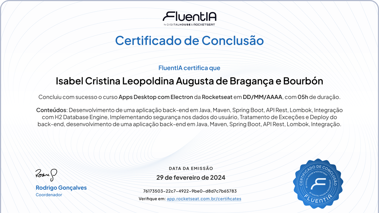 Modelo de certificado FluentIA