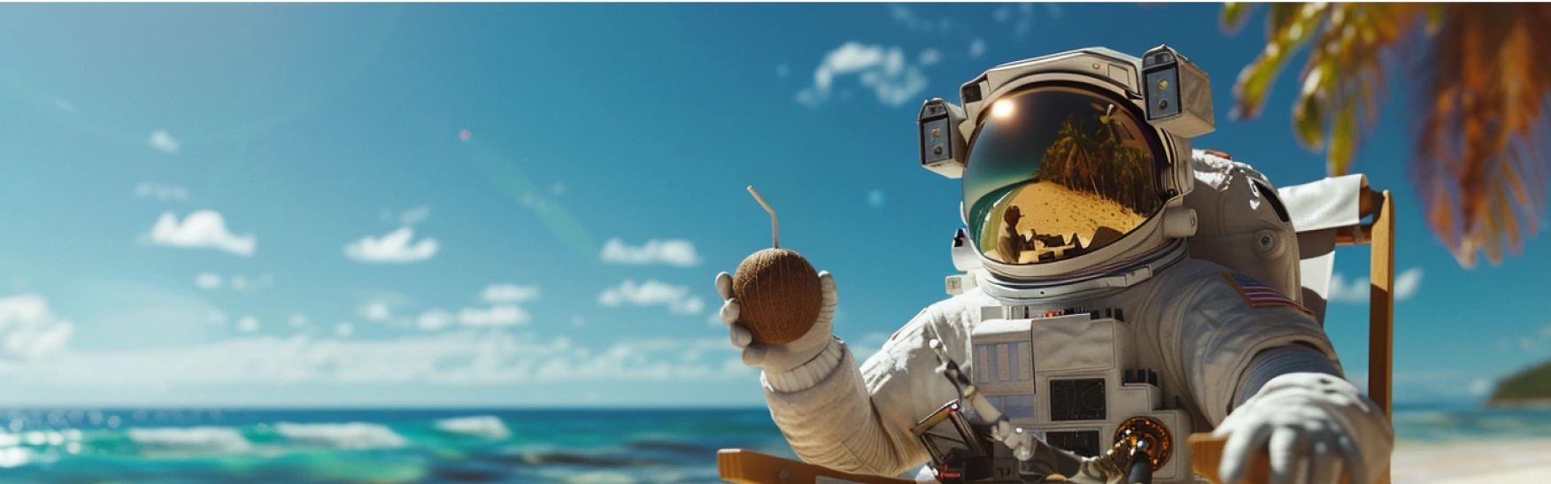 Um astronauta aproveitando as férias na praia