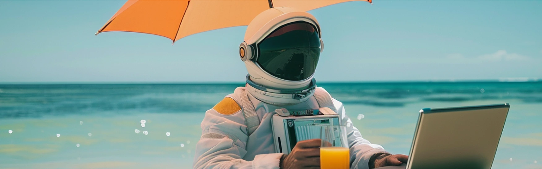 Um astronauta aproveitando as férias na praia