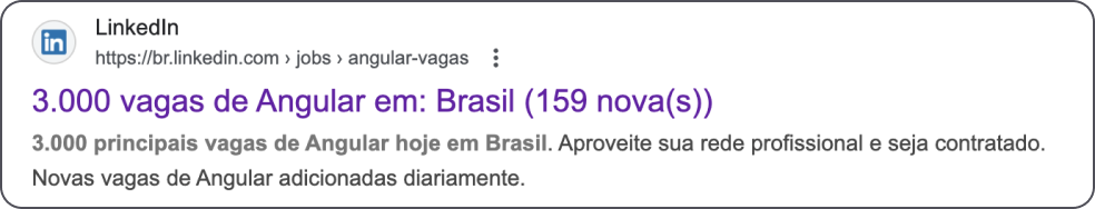 Quantidade de vagas para desenvolvedores Angular no Brasil segundo o LinkedIn